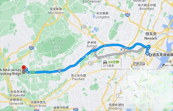 从机场到新泽西生殖医学中心路线图