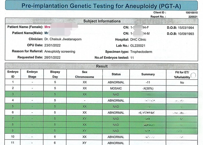 胚胎筛查结果