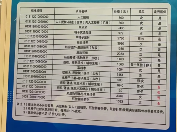 齐鲁医院辅助生殖费用明细表